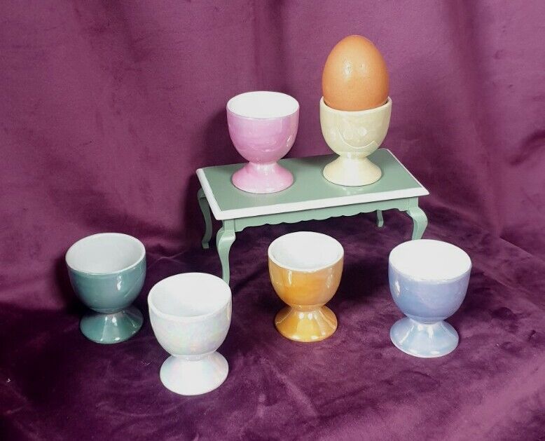 Vintage MCM Lustreware Multi-coloured Egg Cups in Original Box
