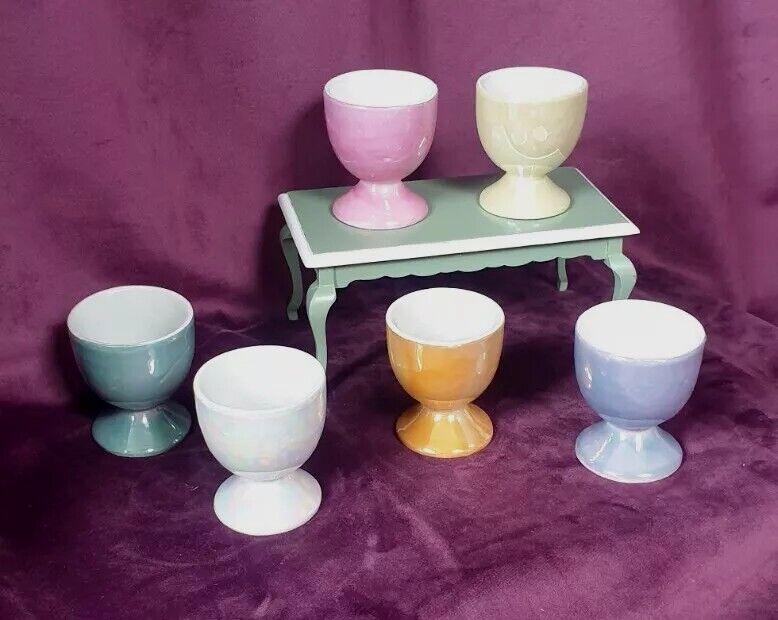 Vintage MCM Lustreware Multi-coloured Egg Cups in Original Box