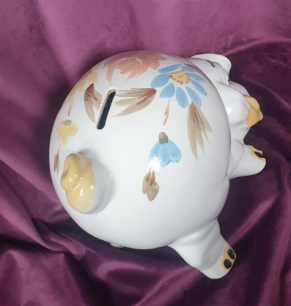 Vintage Jumbo Hand-Painted Ceramic Folk Art Style Piggy Bank