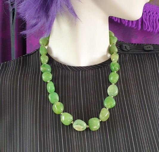 Vintage Large Bead Green Aventurine Necklace