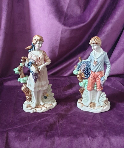 Vintage Pastoral Vineyard Boy & Girl Figurines