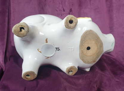 Vintage Jumbo Hand-Painted Ceramic Folk Art Style Piggy Bank