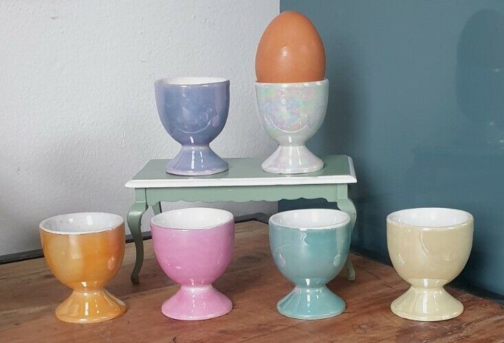 Vintage MCM Lustreware Multi-coloured Egg Cups in Original Box