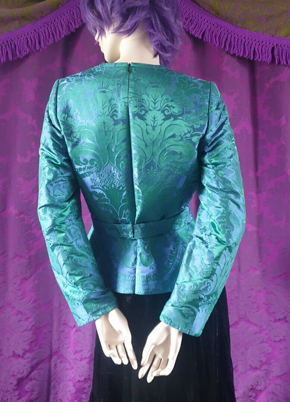 Handmade Damask Peplum Blouse with Goldwork Embroidery Crest