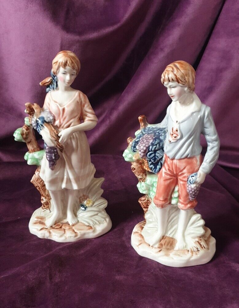 Vintage Pastoral Vineyard Boy & Girl Figurines