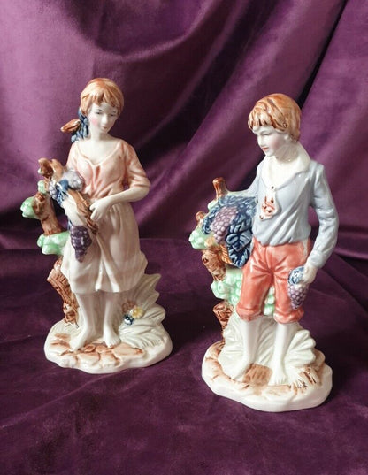 Vintage Pastoral Vineyard Boy & Girl Figurines
