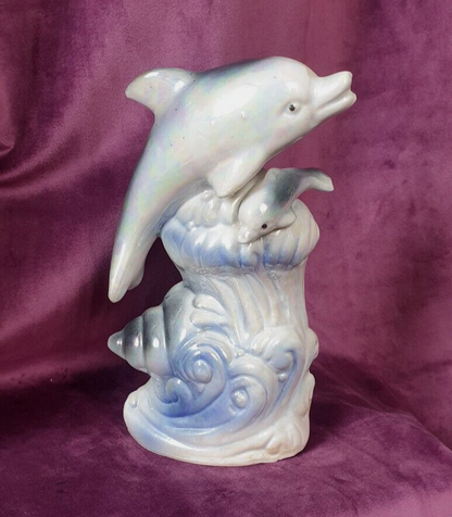 Vintage Lustreware Dolphins on Shell Wave