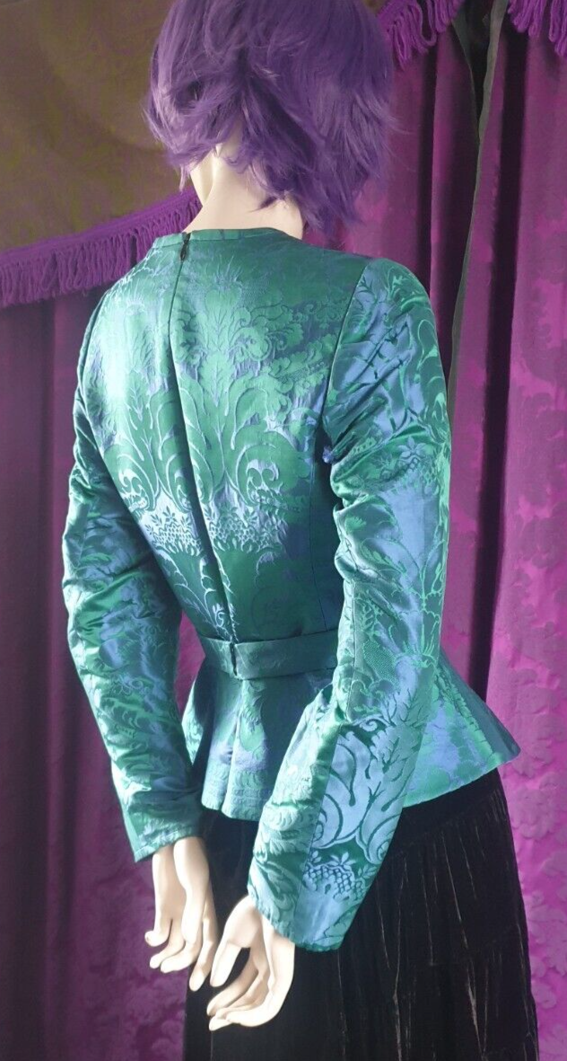 Handmade Damask Peplum Blouse with Goldwork Embroidery Crest