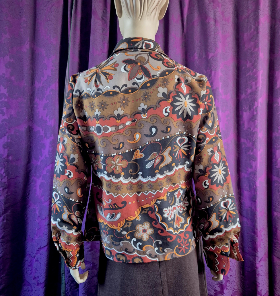 Vintage 1970s Qiana Psychedelic Print Blouse