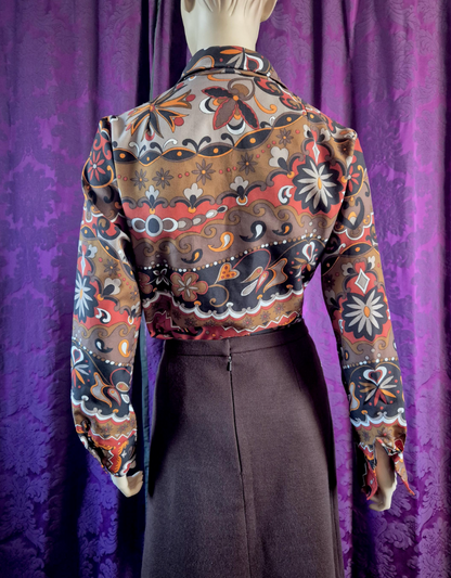 Vintage 1970s Qiana Psychedelic Print Blouse
