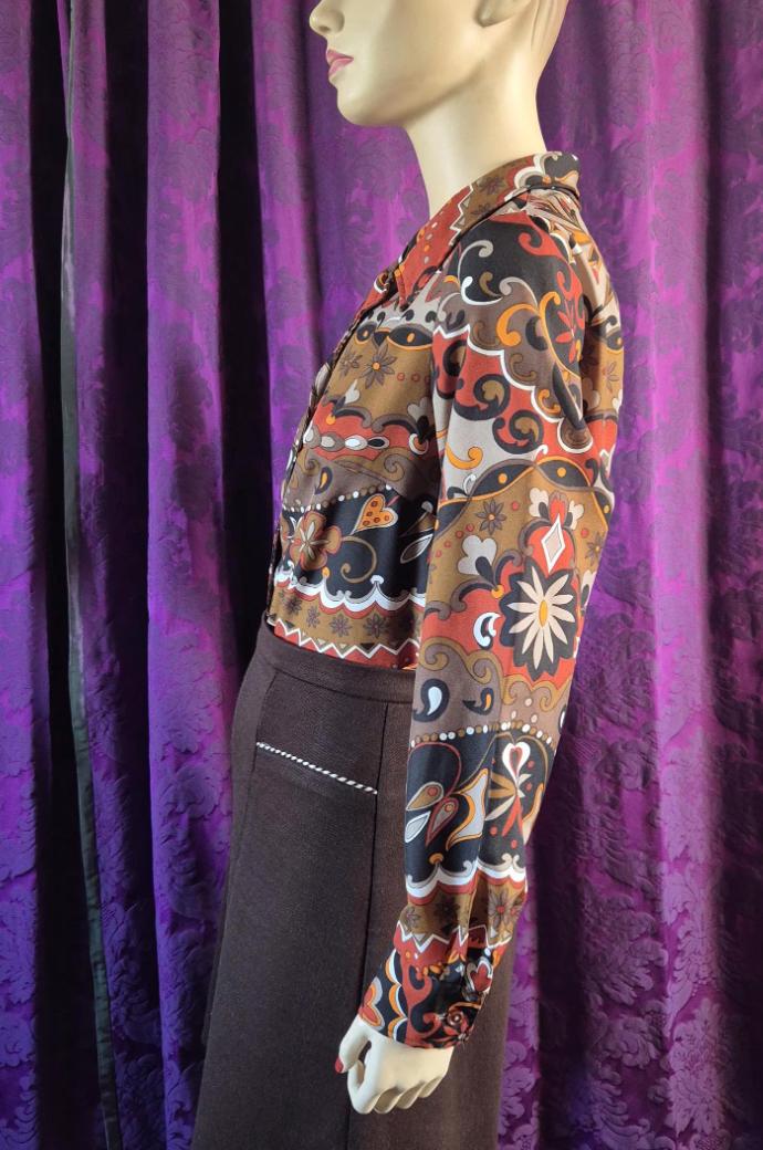Vintage 1970s Qiana Psychedelic Print Blouse