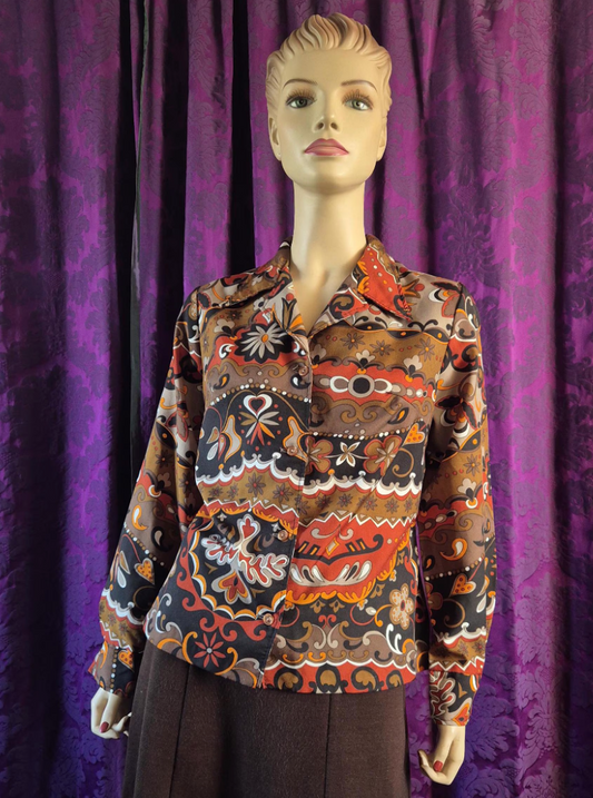 Vintage 1970s Qiana Psychedelic Print Blouse