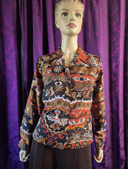 Vintage 1970s Qiana Psychedelic Print Blouse