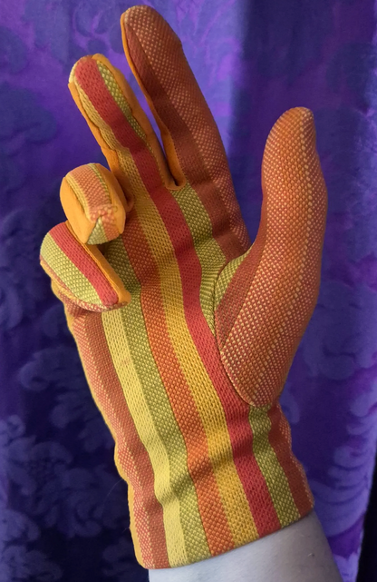 Vintage 1970s Groovy Orange Vertical Striped Gloves