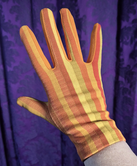 Vintage 1970s Groovy Orange Vertical Striped Gloves