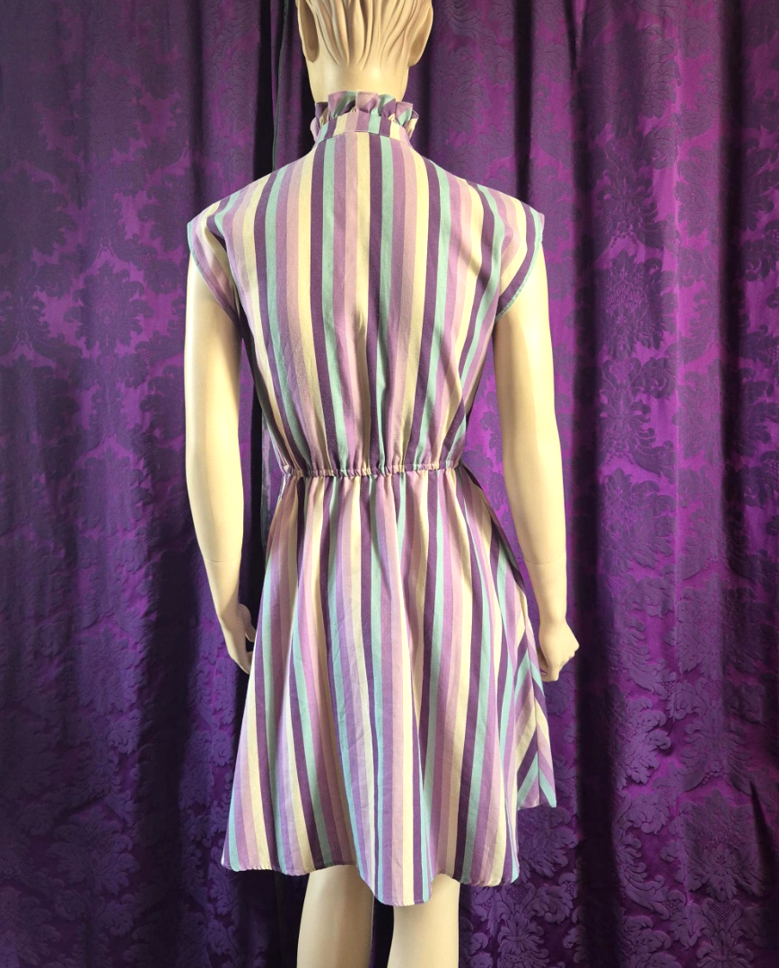 Vintage 1980s Lavender Stripe Ruffled Front Skater Dress