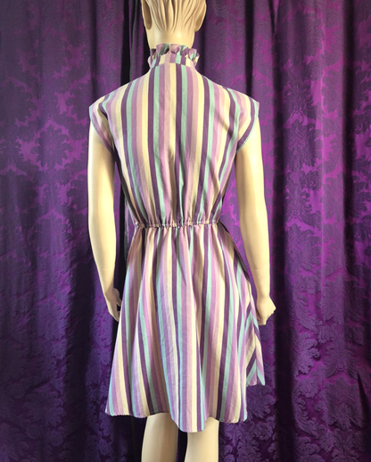 Vintage 1980s Lavender Stripe Ruffled Front Skater Dress