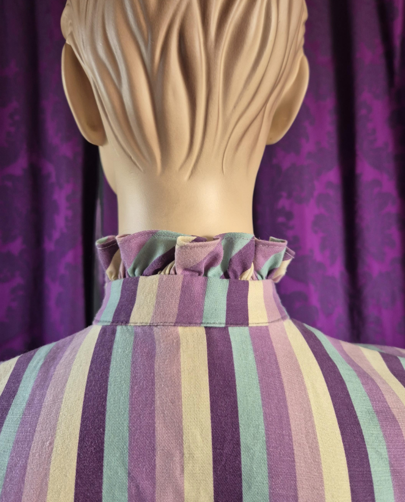 Vintage 1980s Lavender Stripe Ruffled Front Skater Dress