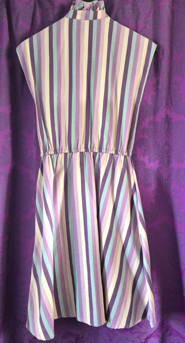 Vintage 1980s Lavender Stripe Ruffled Front Skater Dress