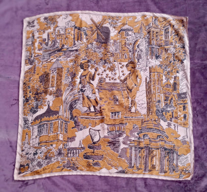 Vintage Richard Allan Silk Pastoral Scene Scarf