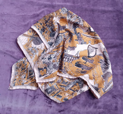 Vintage Richard Allan Silk Pastoral Scene Scarf