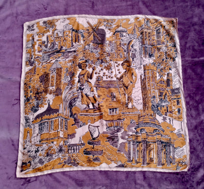 Vintage Richard Allan Silk Pastoral Scene Scarf