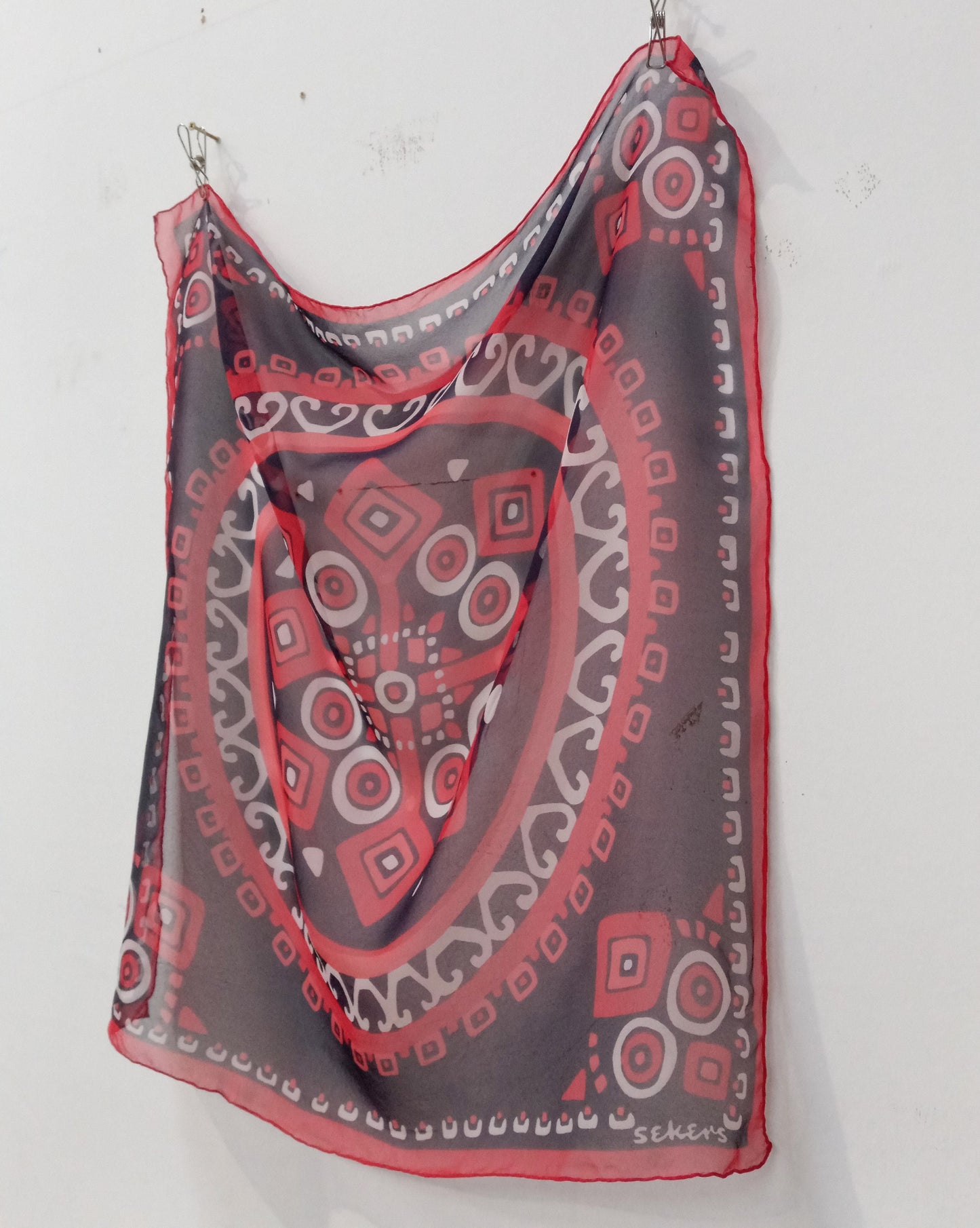 Vintage 1970s Sekers Chiffon Geometric Scarf