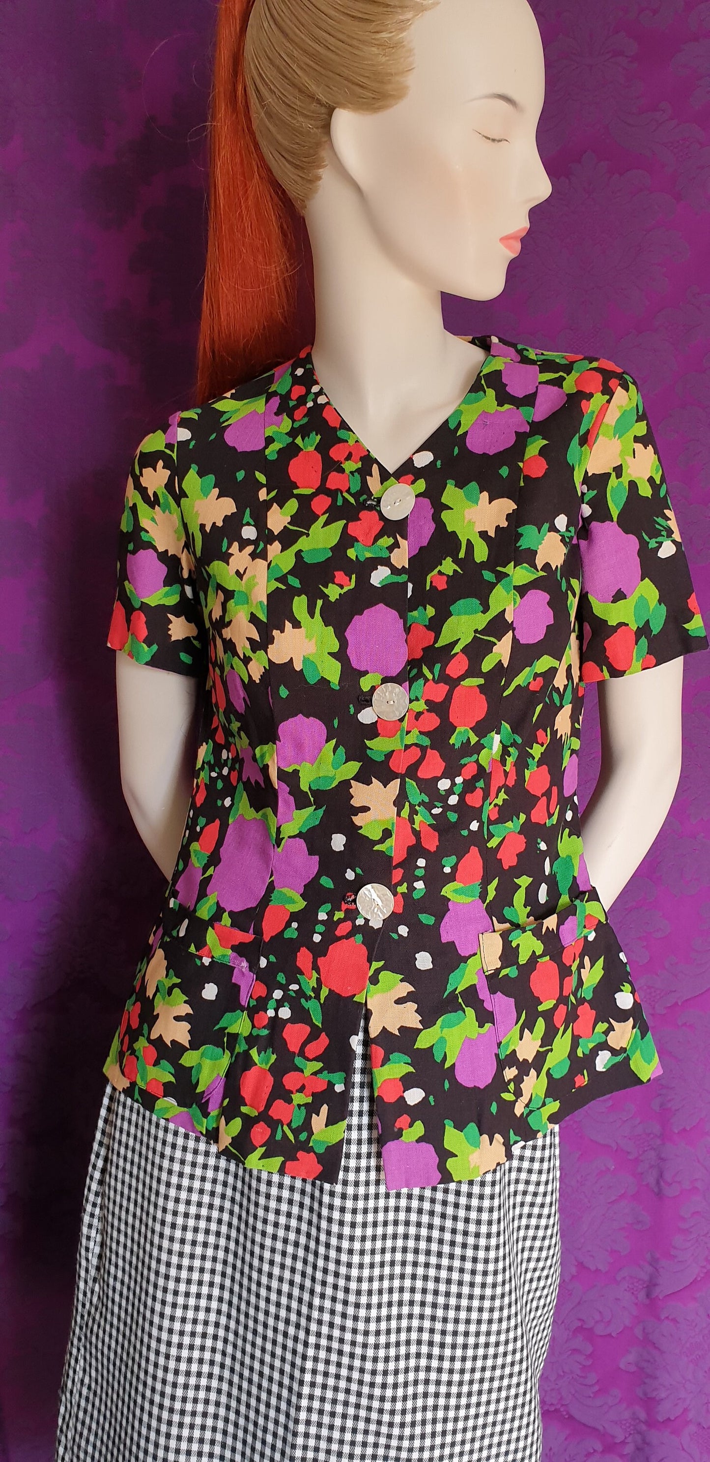 Vintage 1970s Bold Floral Cotton Canvas Jacket