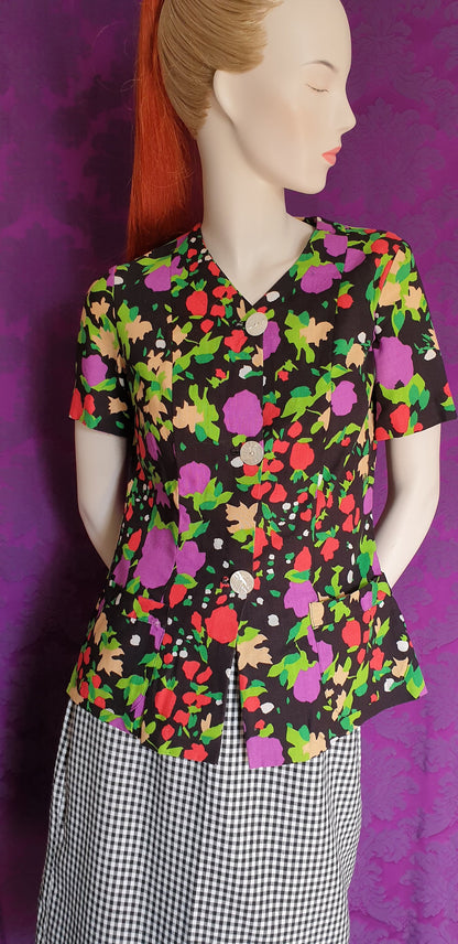 Vintage 1970s Bold Floral Cotton Canvas Jacket