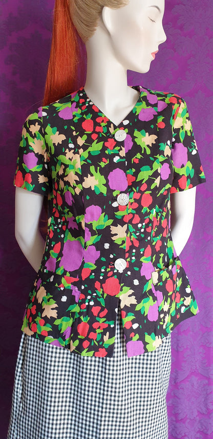 Vintage 1970s Bold Floral Cotton Canvas Jacket