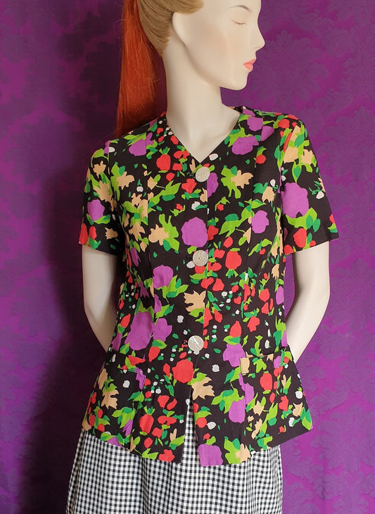 Vintage 1970s Bold Floral Cotton Canvas Jacket