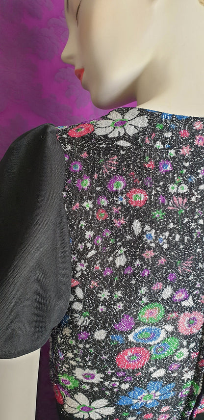 Vintage 1970s Maxi Gown with Lurex Floral Bodice