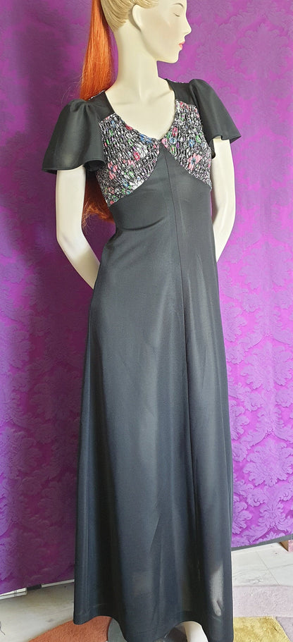 Vintage 1970s Maxi Gown with Lurex Floral Bodice