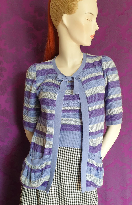 Vintage 1970s Lavender Striped Knit Twinset