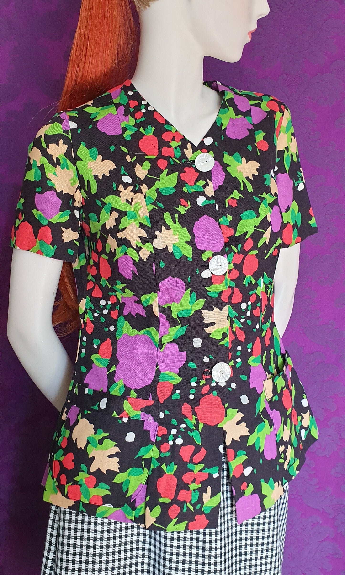 Vintage 1970s Bold Floral Cotton Canvas Jacket