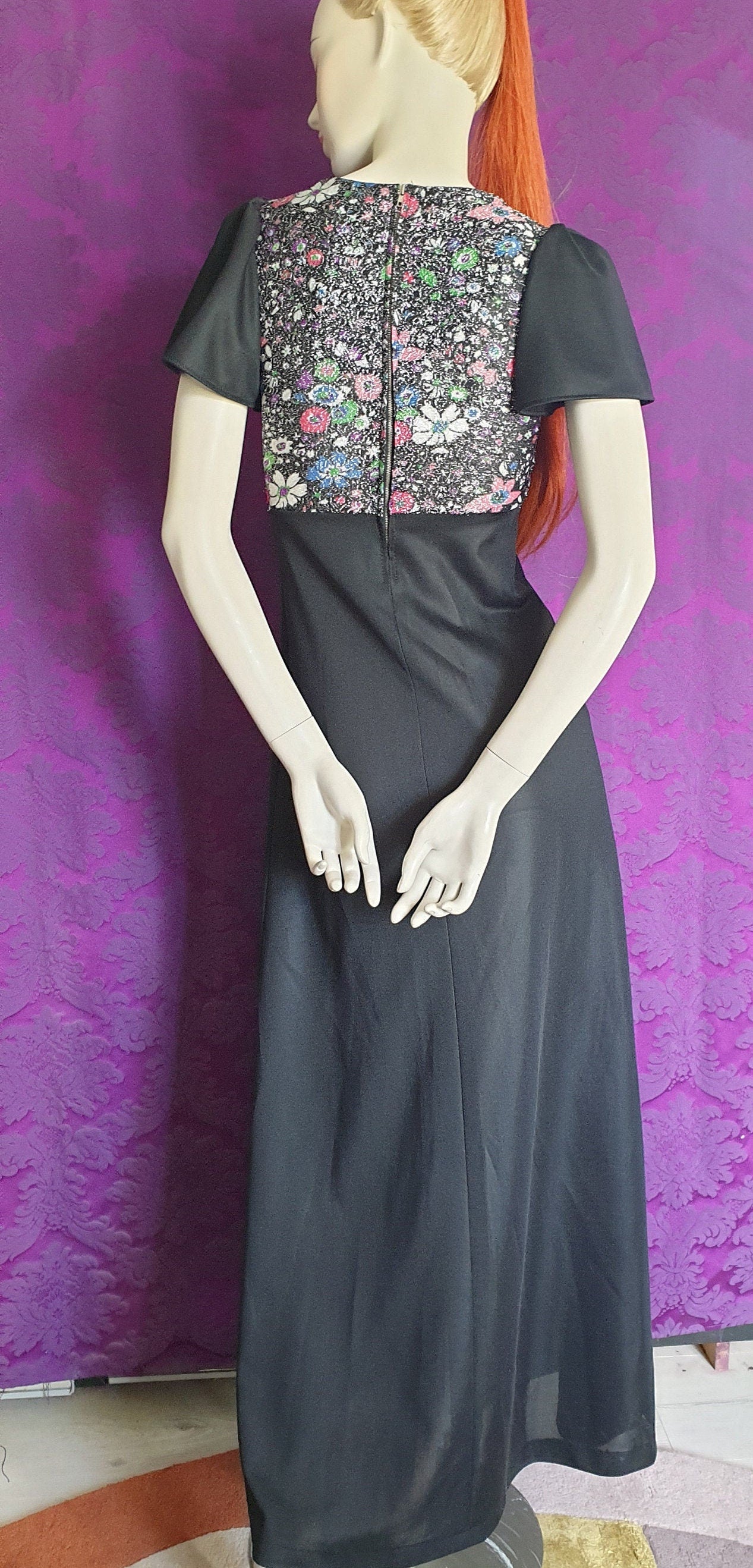 Vintage 1970s Maxi Gown with Lurex Floral Bodice
