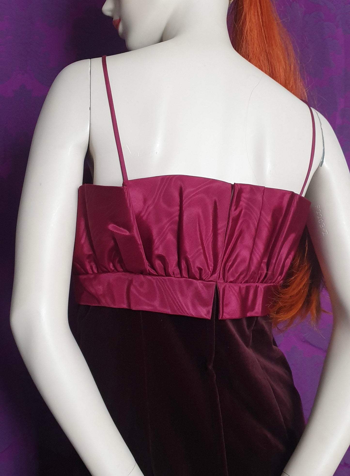 Vintage 1980s Maroon Velvet Ruffle and Bow Cocktail Dress