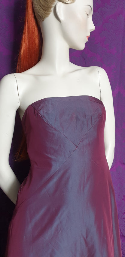 Vintage Y2K Monsoon Strapless Iridescent Plum Taffeta Gown
