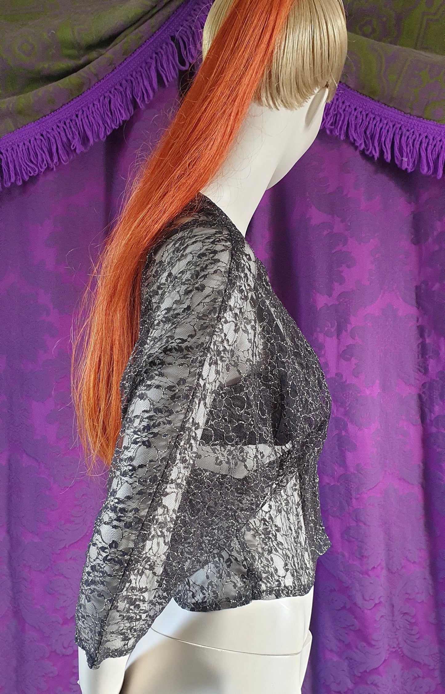 Vintage 1980s Black & Gold Lace Blouse