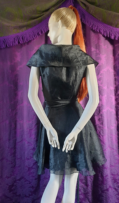 Black Shimmer Organza Y2K Gothic Wrap Dress