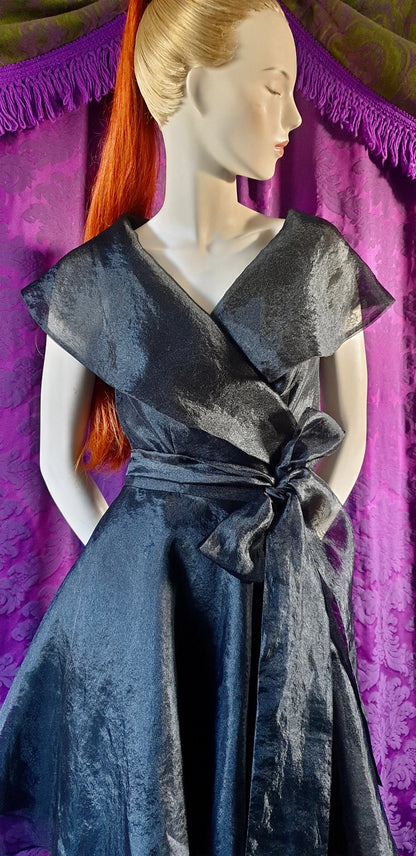 Black Shimmer Organza Y2K Gothic Wrap Dress