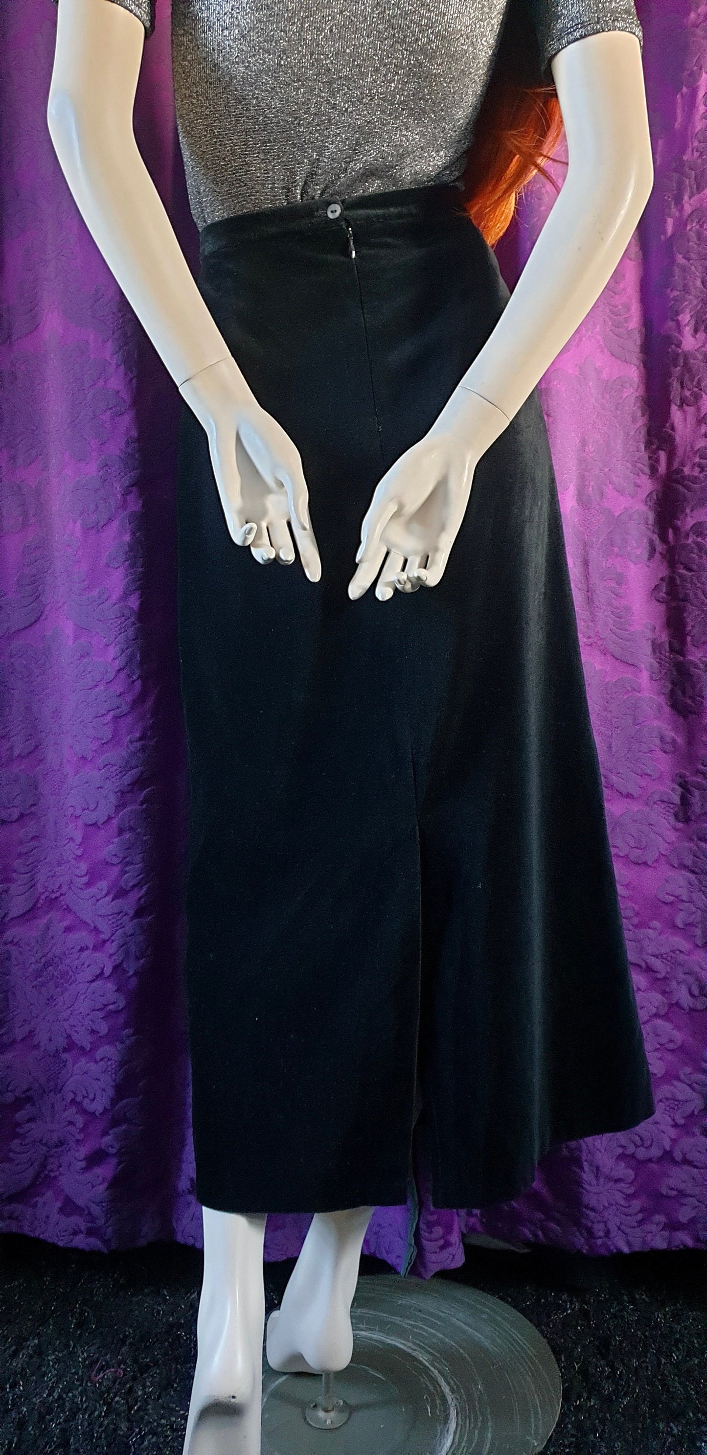 Vintage Laura Ashley Black Velvet Midi Skirt