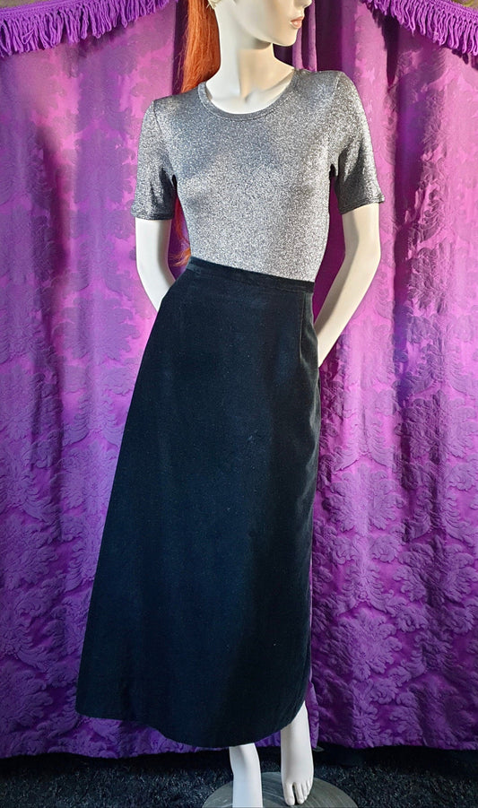Vintage Laura Ashley Black Velvet Midi Skirt