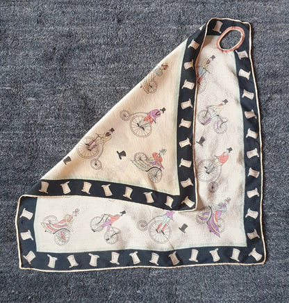 Vintage 1930s Victorian Cycling Theme Silk Handkerchief
