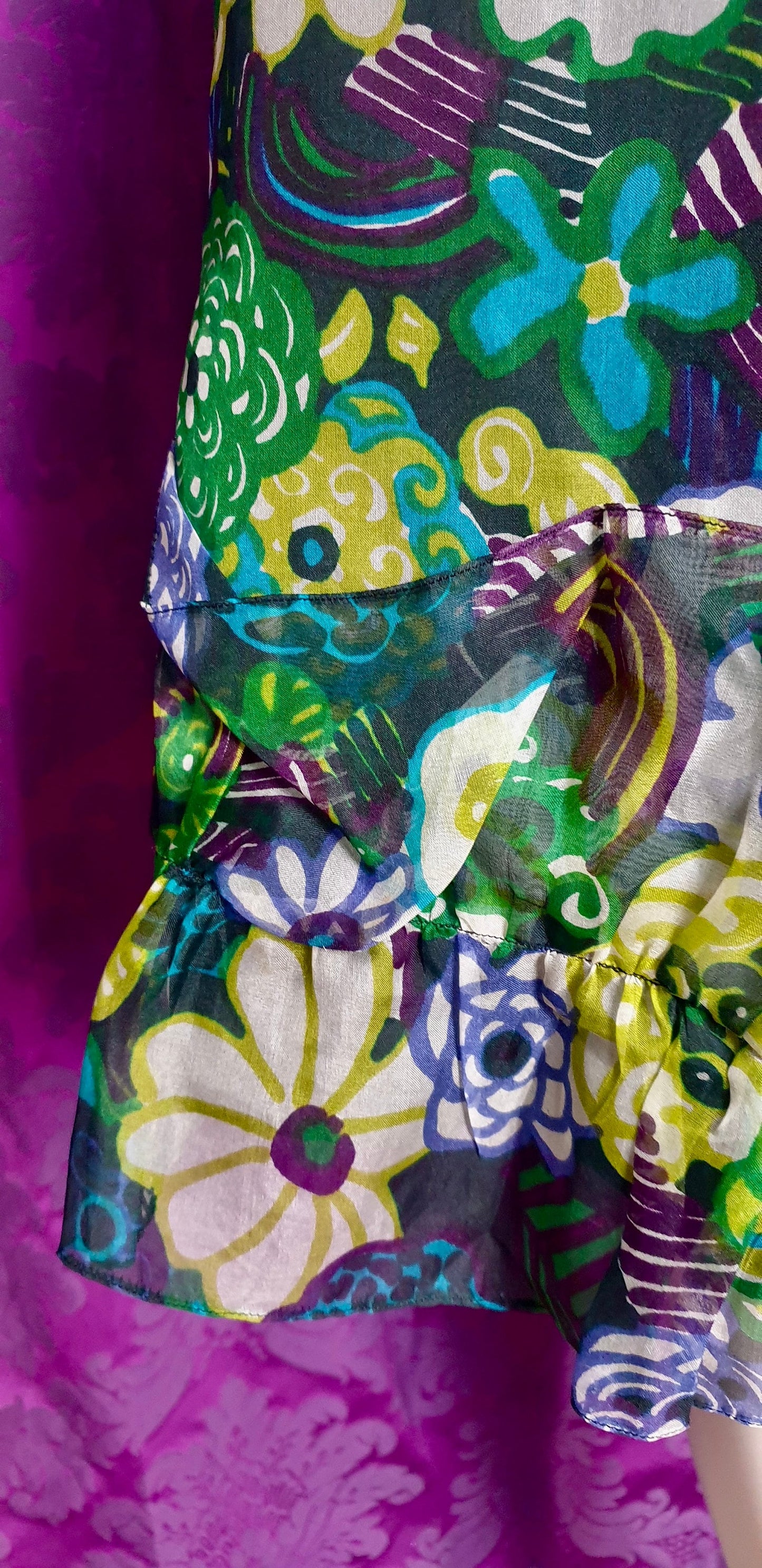 Vintage Psychedelic Floral Organza Ruffled Skirt