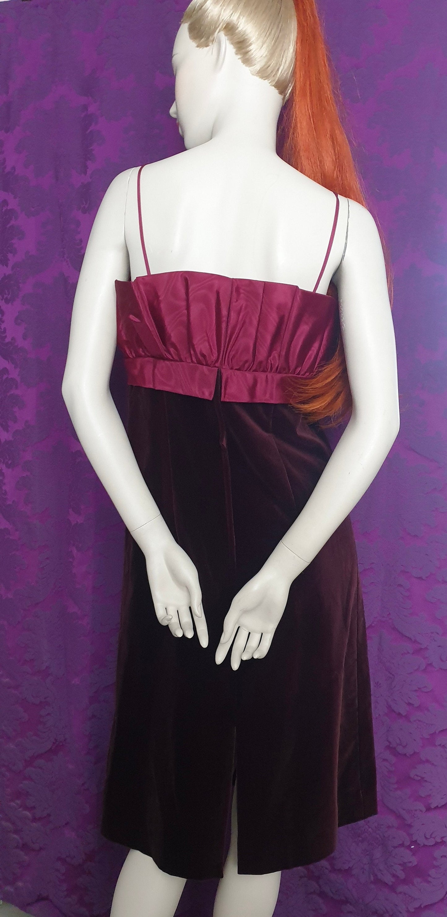 Vintage 1980s Maroon Velvet Ruffle and Bow Cocktail Dress
