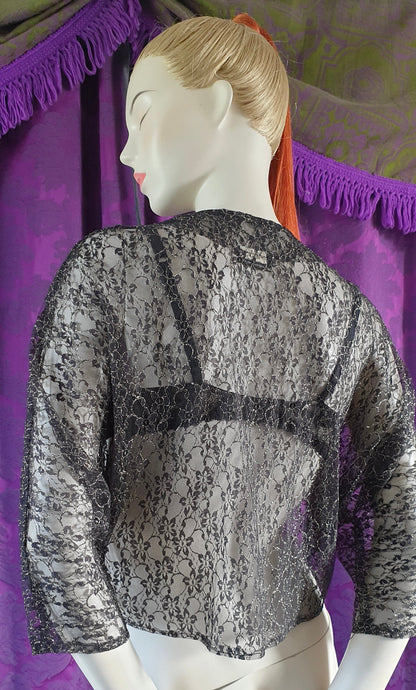 Vintage 1980s Black & Gold Lace Blouse
