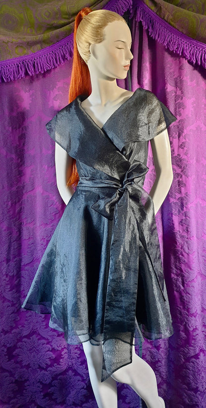 Black Shimmer Organza Y2K Gothic Wrap Dress