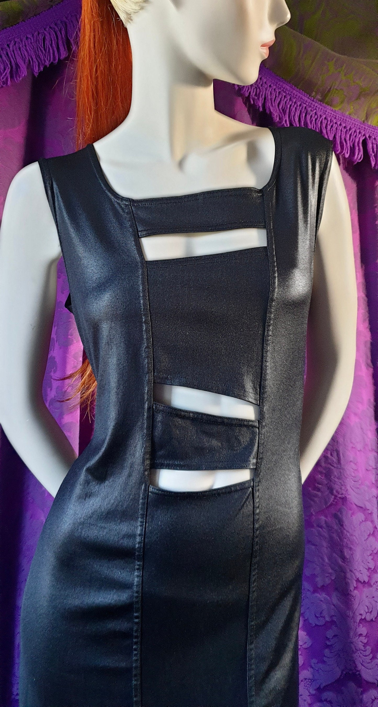 Black Wet Look Keyhole Body Con Y2K Dress