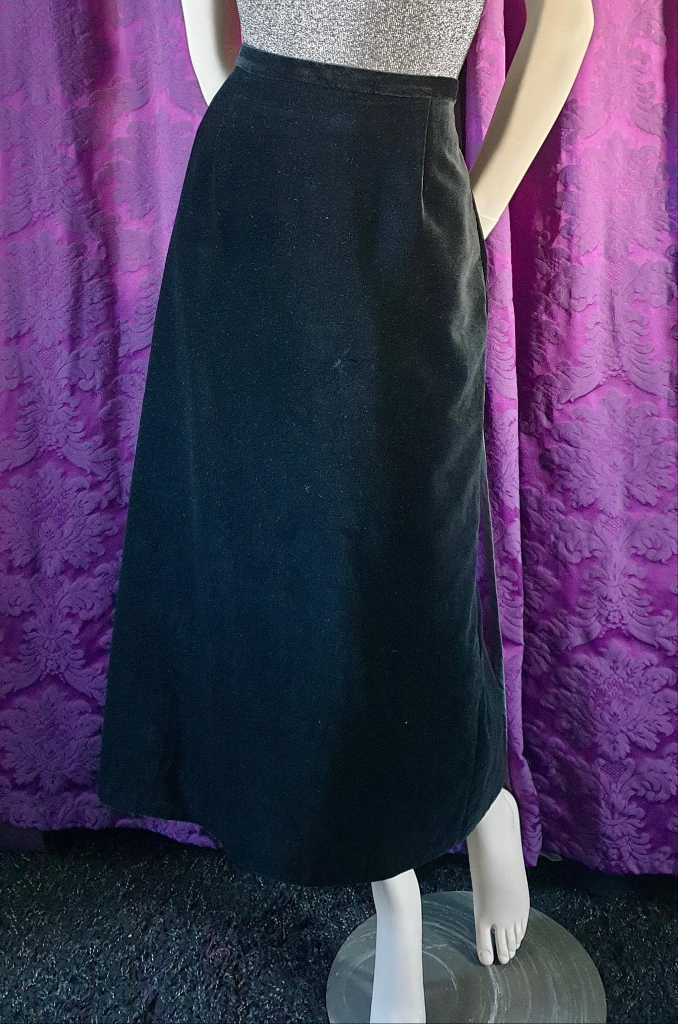 Vintage Laura Ashley Black Velvet Midi Skirt